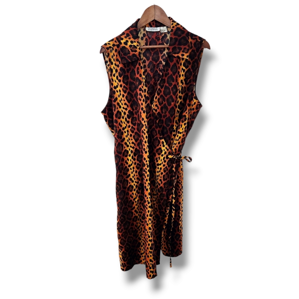 Leopard Animal Print Sleeveless Wrap Dress by Street Fashion | 2X